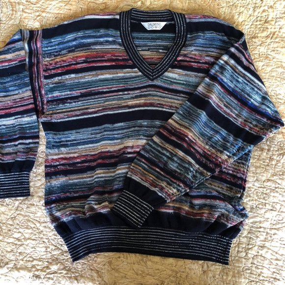 ITALIAN men's cotton V-neck striped multi-color - Picture 2 of 8
